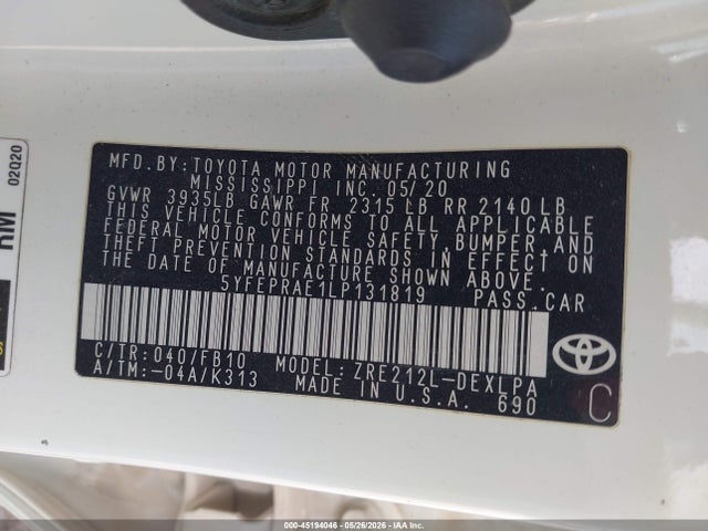 Toyota COROLLA LE 2020 5YFEPRAE1LP131819 Image 9