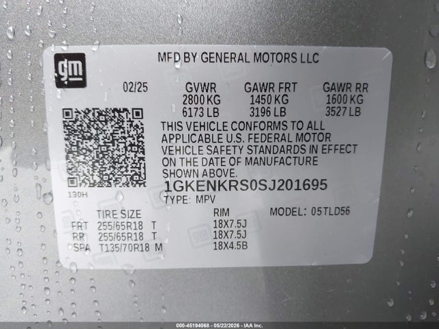 2025 Gmc Acadia Fwd Elevation მანქანა იყიდება აუქციონზე, vin: 1GKENKRS0SJ201695, აუქციონის ნომერი: 45194068