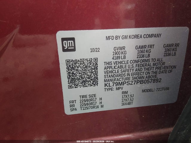 Продаж на аукціоні авто 2023 Chevrolet Trailblazer Fwd Lt, vin: KL79MPS27PB057892, номер лоту: 45194073