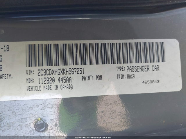 Aukcja sprzedaży 2019 Dodge Charger Gt Rwd, vin: 2C3CDXHGXKH567251, numer aukcji: 45194076