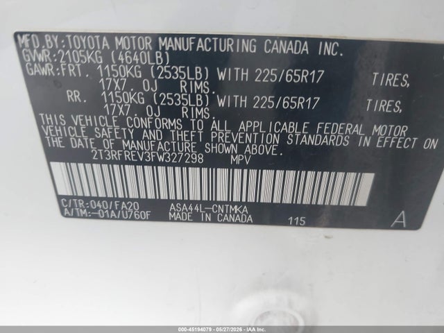 Toyota Rav4 Xle 2015 2T3RFREV3FW327298 Image 9