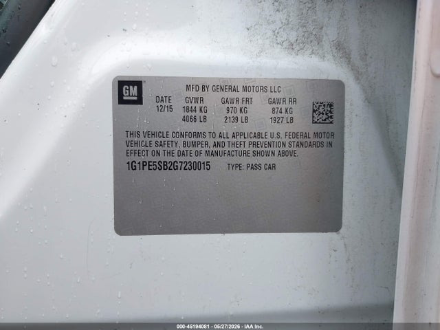 1G1PE5SB2G7230015 Chevrolet Cruze Limited 1lt Auto