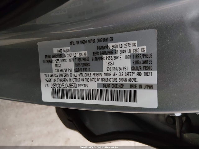 Mazda Cx-9 Touring 2020 JM3TCACY5L0416570 Image 9