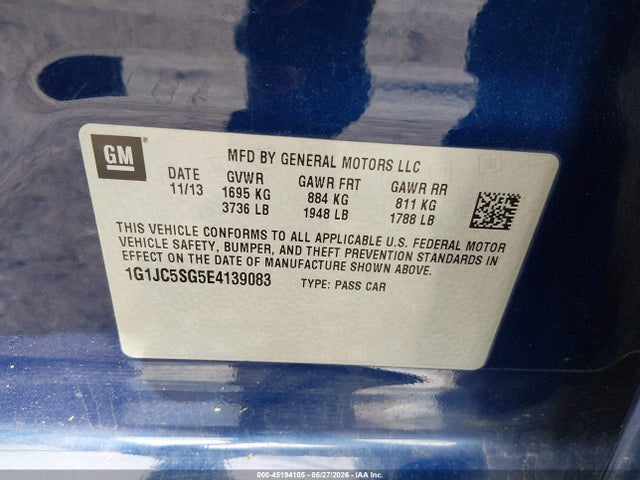 Продажа на аукционе авто 2014 Chevrolet Sonic Lt Auto, vin: 1G1JC5SG5E4139083, номер лота: 45194105