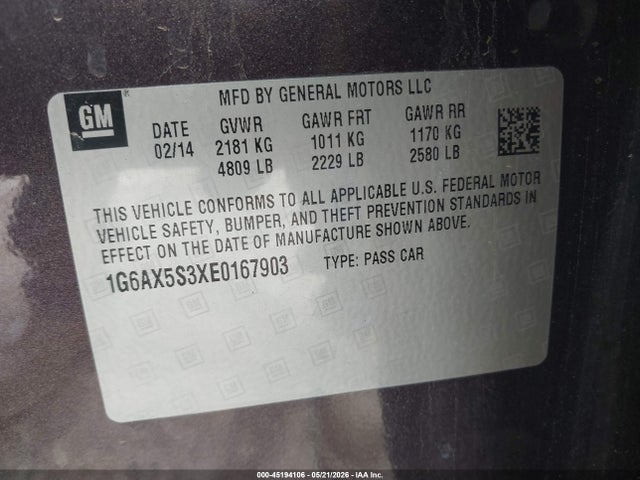 Aukcja sprzedaży 2014 Cadillac Cts Luxury, vin: 1G6AX5S3XE0167903, numer aukcji: 45194106