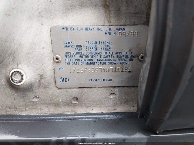 Aukcja sprzedaży 2000 Subaru Forester L, vin: JF1SF6357YH715121, numer aukcji: 45194119