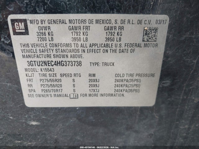 3GTU2NEC4HG373738 GMC Sierra 1500 Slt