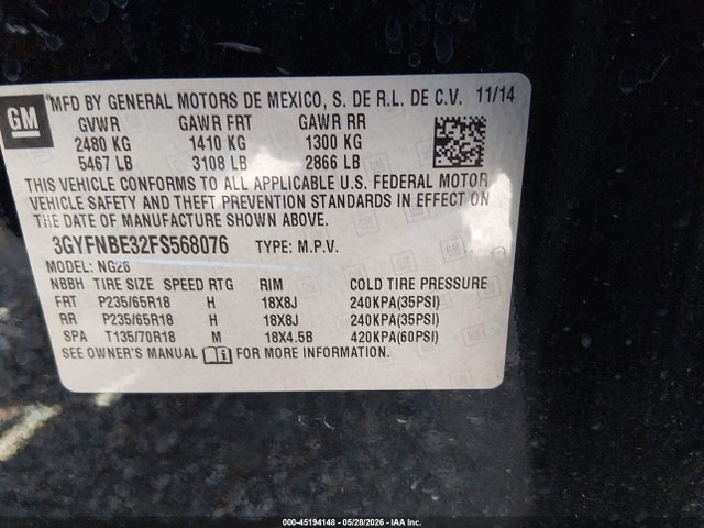 Aukcja sprzedaży 2015 Cadillac Srx Luxury Collection, vin: 3GYFNBE32FS568076, numer aukcji: 45194148