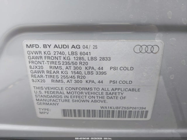WA1KUBFZ5SP061394 Audi Q4 E-tron Premium 55 Quattro