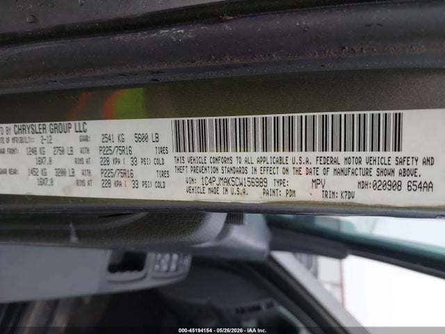 Продаж на аукціоні авто 2012 Jeep Liberty Sport, vin: 1C4PJMAK5CW156989, номер лоту: 45194154