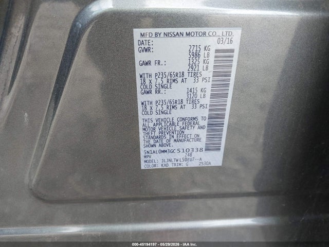 2016 Infiniti Qx60 მანქანა იყიდება აუქციონზე, vin: 5N1AL0MM3GC510338, აუქციონის ნომერი: 45194197