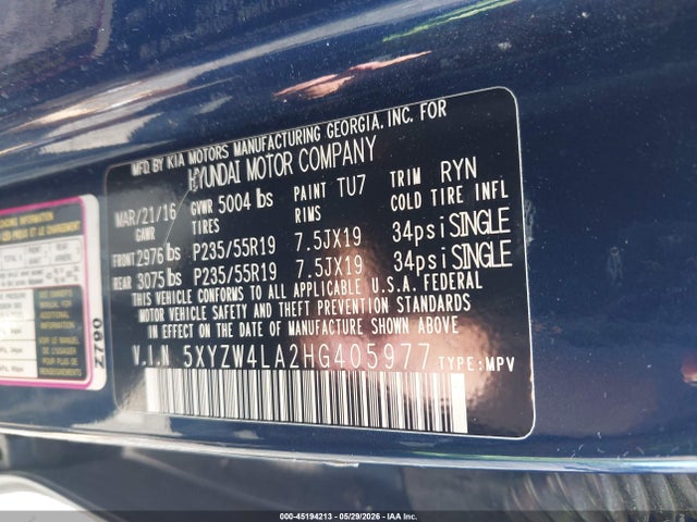 Aukcja sprzedaży 2017 Hyundai Santa Fe Sport 2.0t Ultimate, vin: 5XYZW4LA2HG405977, numer aukcji: 45194213
