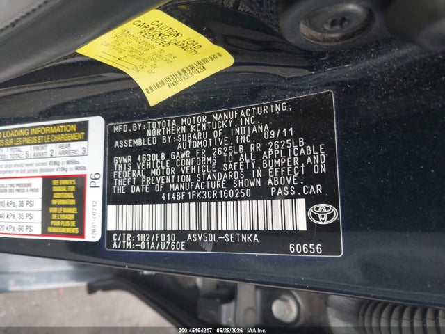 Aukcja sprzedaży 2012 Toyota Camry Le, vin: 4T4BF1FK3CR160250, numer aukcji: 45194217