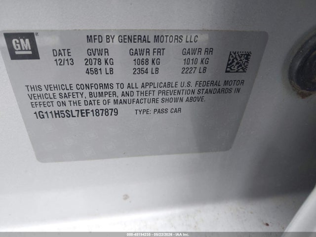 Aukcja sprzedaży 2014 Chevrolet Malibu 1lz, vin: 1G11H5SL7EF187879, numer aukcji: 45194235