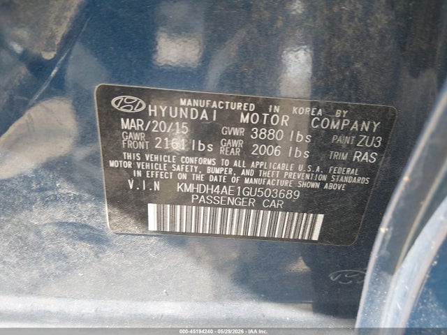 Продажа на аукционе авто 2016 Hyundai Elantra Se, vin: KMHDH4AE1GU503689, номер лота: 45194240