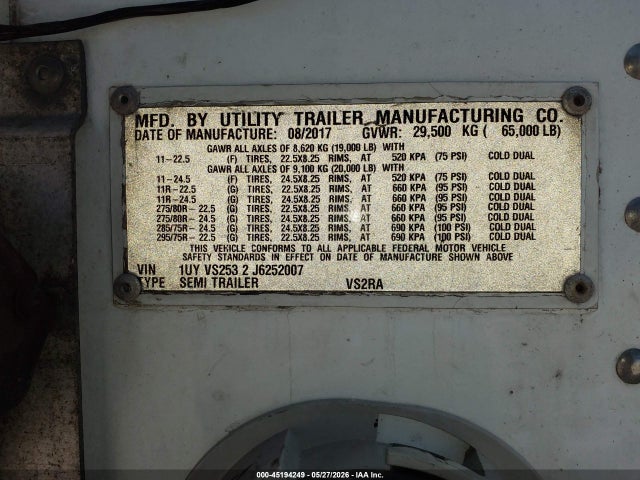 Продажа на аукционе авто 2018 Utility Trailer Mfg Utility Trailer Mfg, vin: 1UYVS2532J6252007, номер лота: 45194249