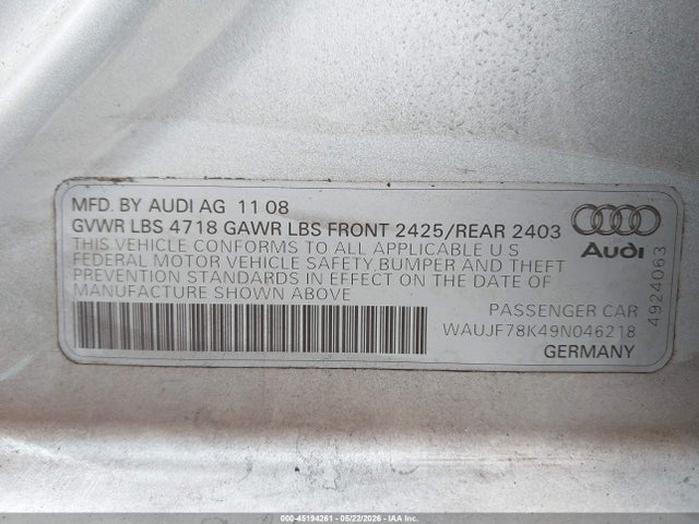 Aukcja sprzedaży 2009 Audi A4 2.0t Premium, vin: WAUJF78K49N046218, numer aukcji: 45194261