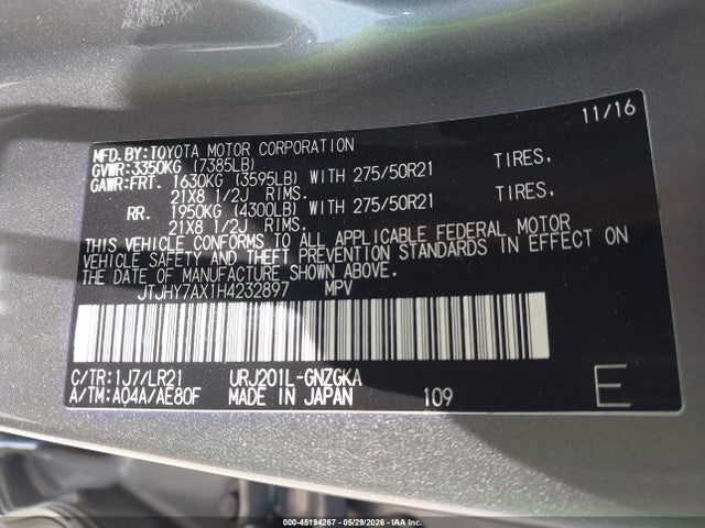 45194267 :رقم المزاد ، JTJHY7AX1H4232897 vin ، 2017 Lexus Lx 570 مزاد بيع
