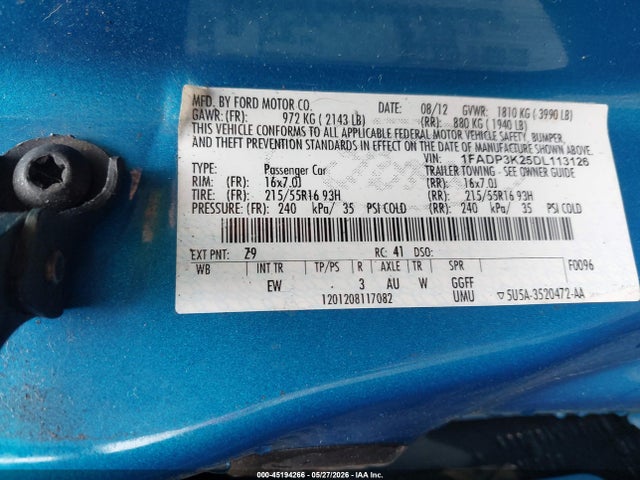 Aukcja sprzedaży 2013 Ford Focus Se, vin: 1FADP3K25DL113126, numer aukcji: 45194266