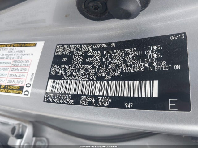 Aukcja sprzedaży 2013 Toyota 4runner Sr5, vin: JTEZU5JRXD5061978, numer aukcji: 45194276