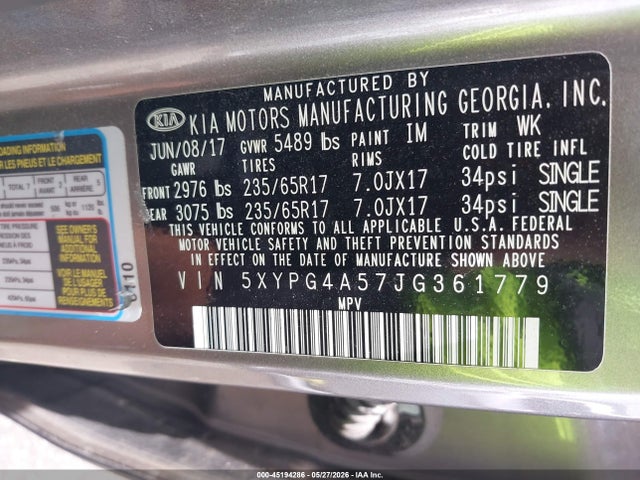 Продаж на аукціоні авто 2018 Kia Sorento 3.3l Lx, vin: 5XYPG4A57JG361779, номер лоту: 45194286