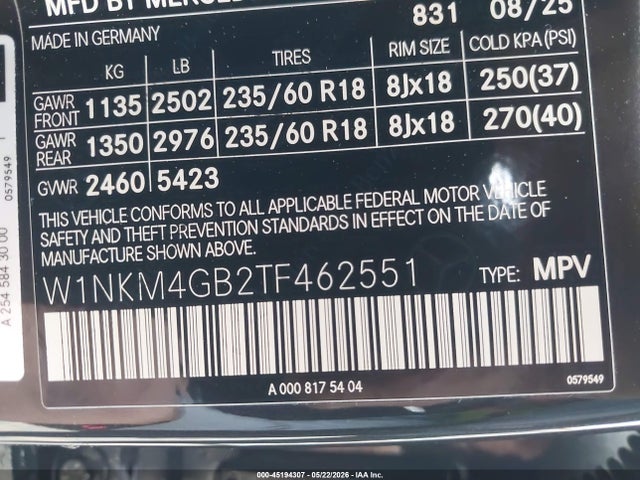 45194307 :رقم المزاد ، W1NKM4GB2TF462551 vin ، 2026 Mercedes-benz Glc 300 مزاد بيع