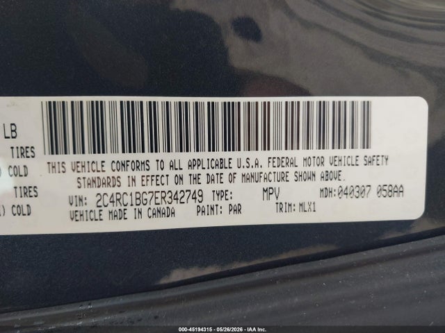 Продаж на аукціоні авто 2014 Chrysler Town & Country Touring, vin: 2C4RC1BG7ER342749, номер лоту: 45194315