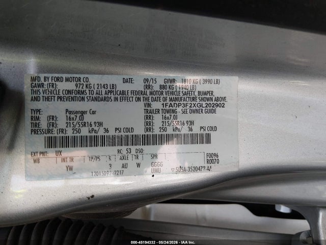 1FADP3F2XGL202902 Ford FOCUS SE