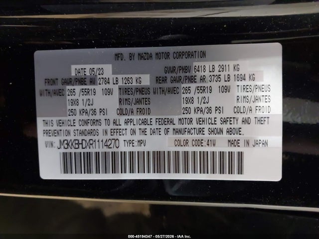 Aukcja sprzedaży 2024 Mazda Cx-90 3.3 Turbo Preferred, vin: JM3KKBHDXR1114270, numer aukcji: 45194347
