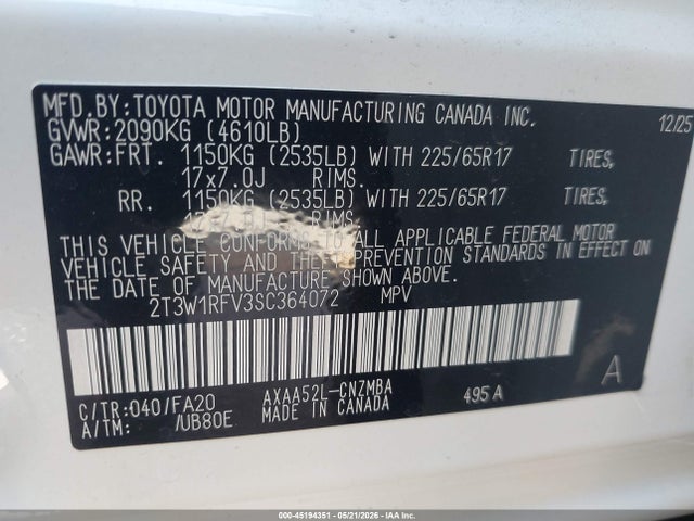 2T3W1RFV3SC364072 Toyota Rav4 Xle