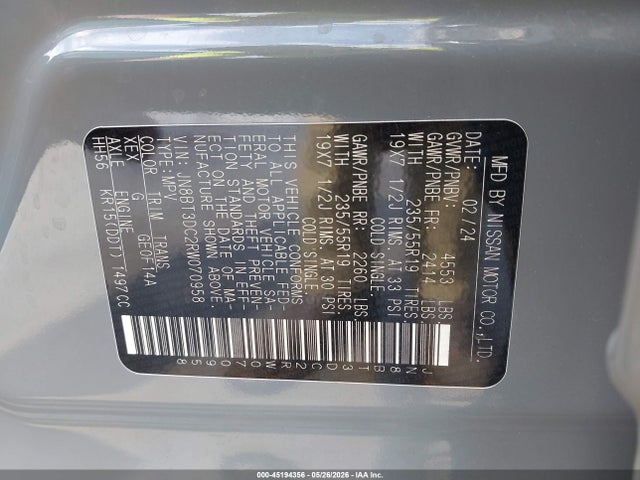 JN8BT3DC2RW070958 Nissan Rogue Platinum Fwd