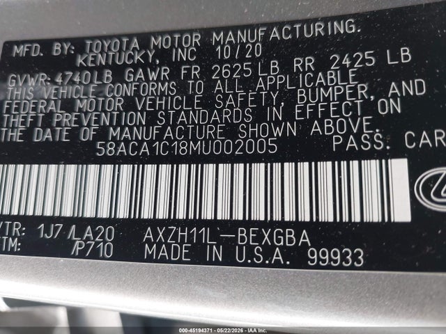 Lexus ES 300H 2021 58ACA1C18MU002005 Image 9