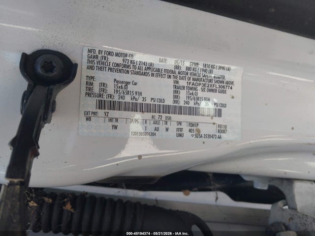 2015 Ford Focus S მანქანა იყიდება აუქციონზე, vin: 1FADP3E2XFL306774, აუქციონის ნომერი: 45194374