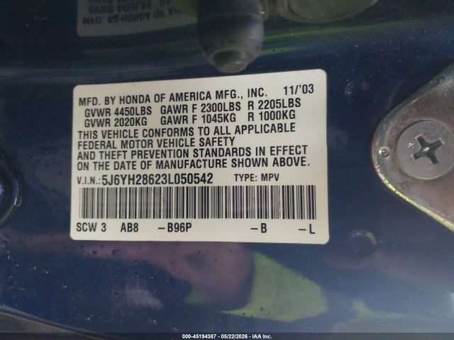 Продажа на аукционе авто 2003 Honda Element Ex, vin: 5J6YH28623L050542, номер лота: 45194387