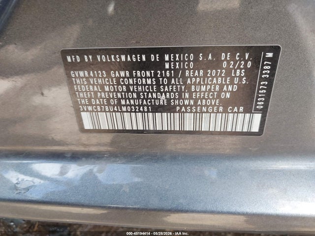 2020 Volkswagen Jetta 1.4t R-line/1.4t S/1.4t Se მანქანა იყიდება აუქციონზე, vin: 3VWCB7BU4LM032481, აუქციონის ნომერი: 45194414