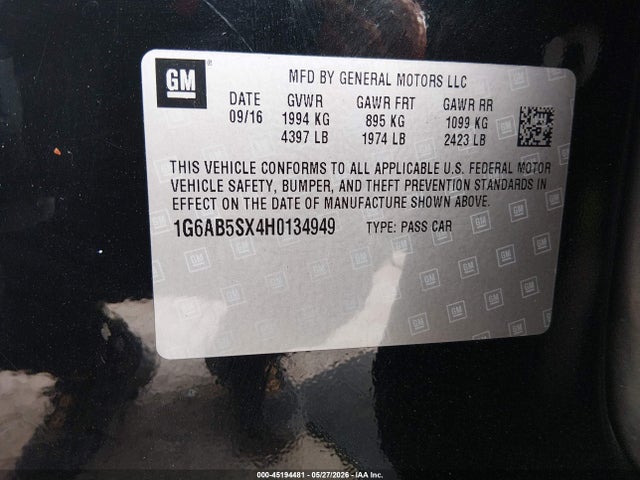 45194481 :رقم المزاد ، 1G6AB5SX4H0134949 vin ، 2017 Cadillac Ats Luxury مزاد بيع