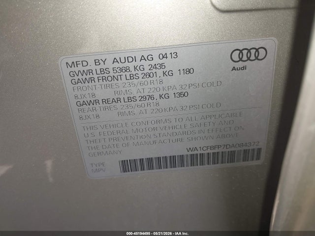 Aukcja sprzedaży 2013 Audi Q5 2.0t Premium, vin: WA1CFBFP7DA084372, numer aukcji: 45194495