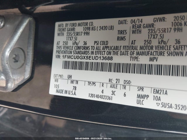 Продаж на аукціоні авто 2014 Ford Escape Se, vin: 1FMCU0GX5EUD13688, номер лоту: 45194506
