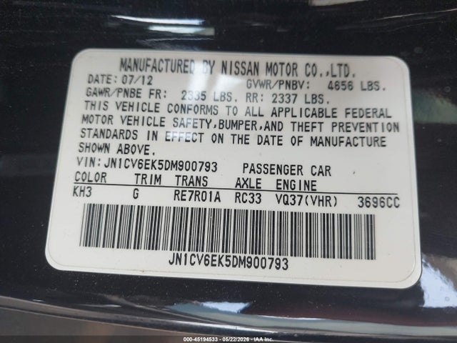 Продажа на аукционе авто 2013 Infiniti G37 Journey, vin: JN1CV6EK5DM900793, номер лота: 45194533
