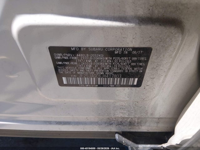Продаж на аукціоні авто 2018 Subaru Forester 2.5i Premium, vin: JF2SJAGC6JH417803, номер лоту: 45194589