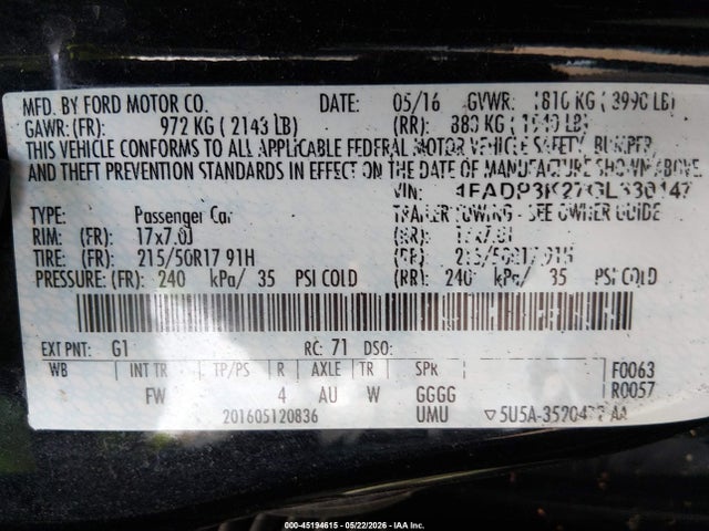 Продаж на аукціоні авто 2016 Ford Focus Se, vin: 1FADP3K27GL330147, номер лоту: 45194615
