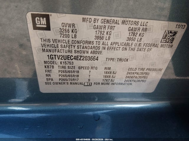 Продажа на аукционе авто 2014 Gmc Sierra 1500 Sle, vin: 1GTV2UEC4EZ203664, номер лота: 45194656