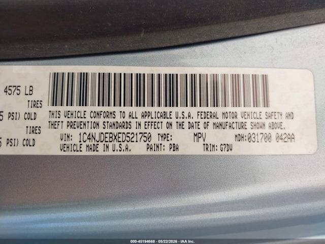 45194668 :رقم المزاد ، 1C4NJDEBXED521750 vin ، 2014 Jeep Compass Latitude مزاد بيع