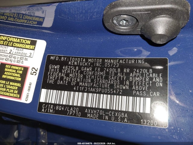 Aukcja sprzedaży 2023 Toyota Camry Xle Hybrid, vin: 4T1F31AK9PU055472, numer aukcji: 45194676