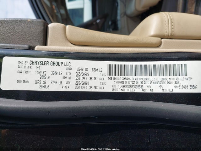Aukcja sprzedaży 2011 Jeep Grand Cherokee Overland, vin: 1J4RR6GG8BC628838, numer aukcji: 45194689