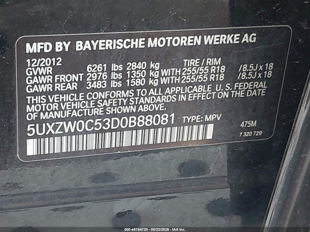 Продажа на аукционе авто 2013 Bmw X5 Xdrive35d, vin: 5UXZW0C53D0B88081, номер лота: 45194720