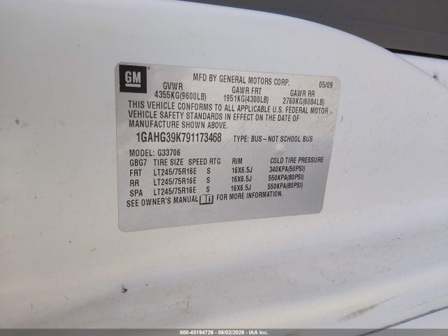 Продажа на аукционе авто 2009 Chevrolet Express 3500 Ls, vin: 1GAHG39K791173468, номер лота: 45194726