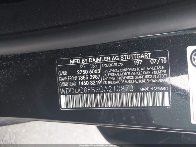 45194737 :رقم المزاد ، WDDUG8FB2GA210873 vin ، 2016 Mercedes-benz S 550 4matic مزاد بيع