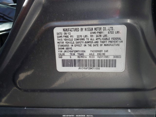 45194761 :رقم المزاد ، JN1CV6AP2DM711004 vin ، 2013 Infiniti G37 Journey مزاد بيع