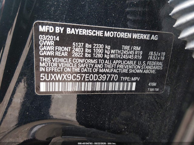 Aukcja sprzedaży 2014 Bmw X3 Xdrive28i, vin: 5UXWX9C57E0D39770, numer aukcji: 45194763
